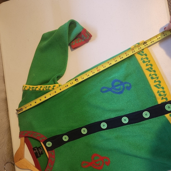 Vintage Music Note Sweater Cardigan Green Colourful Buttons Teacher Size Small - Picture 11 of 12